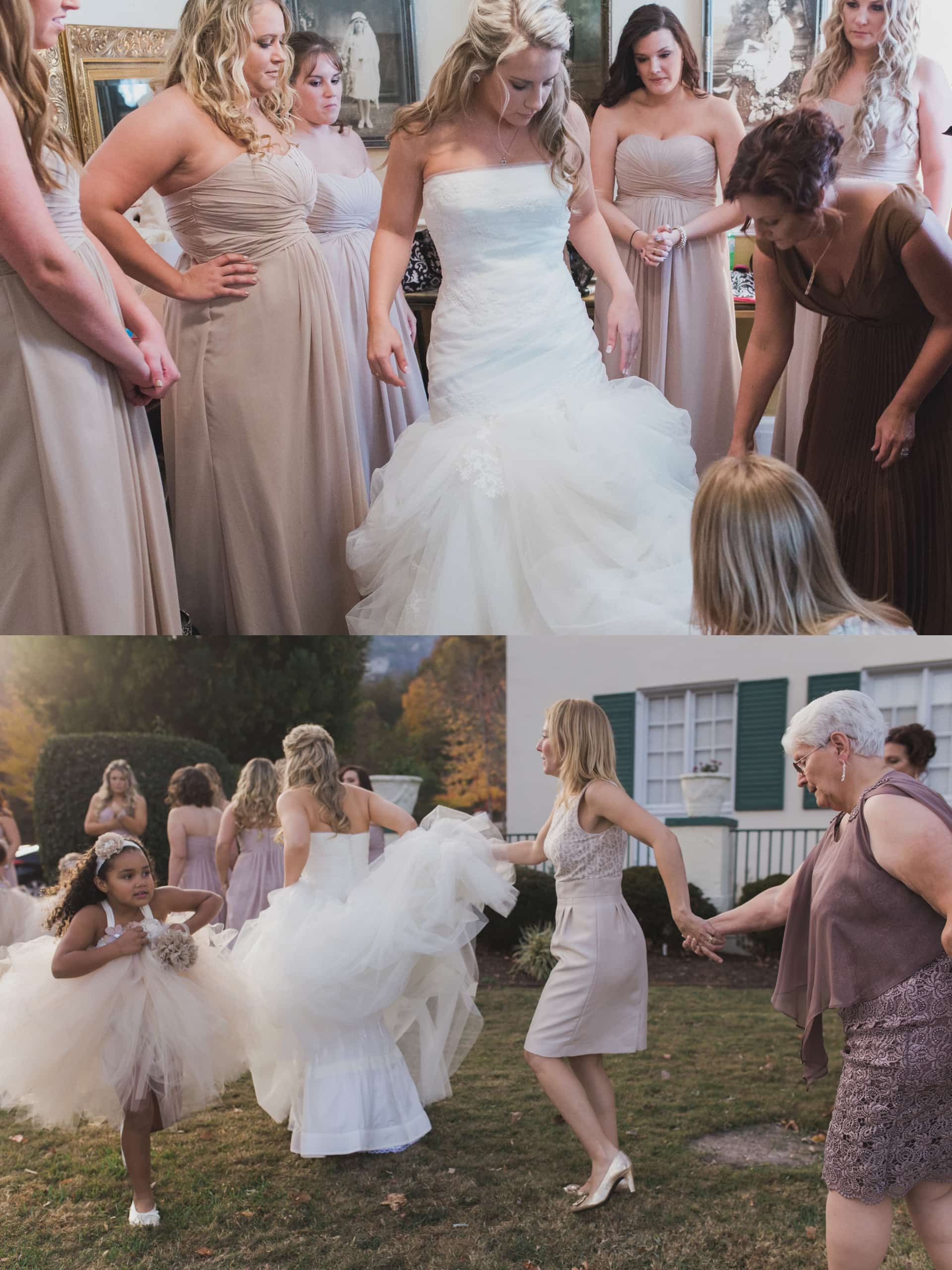 bride getting ready at fall wedding