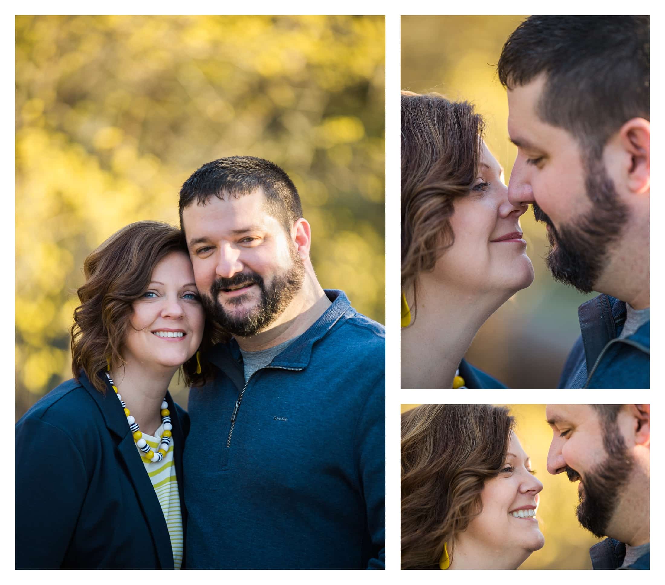 Head shots of couple with yellow blooms behind them