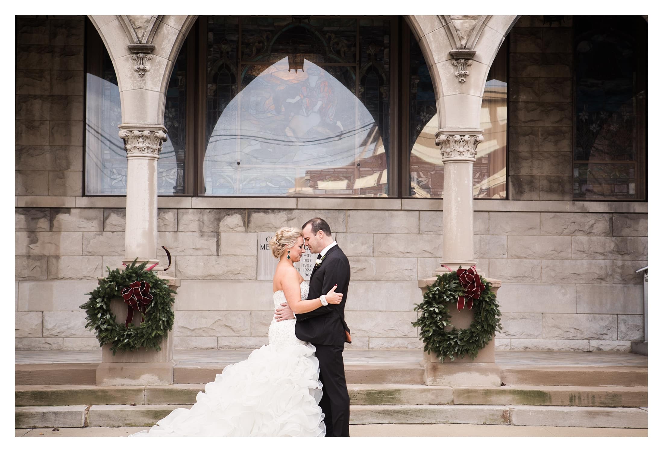 Wedding Portrait with architecture , Bride and groom photographs in Asheville, Wedding Party pictures