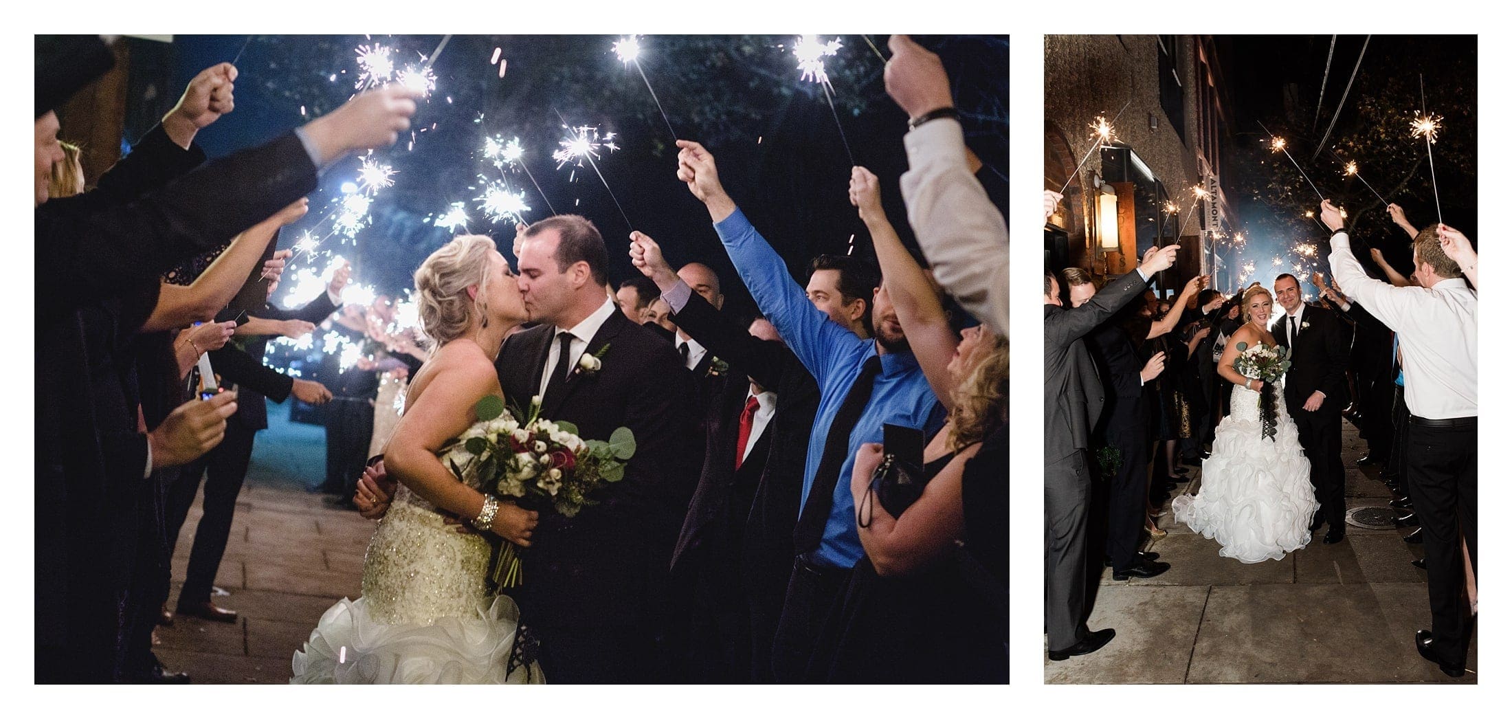 Asheville Destination Wedding, Wedding Reception Exit, Night Sparkler Wedding, Wedding exit Sparklers, Asheville Downtown wedding, Sparkler exit