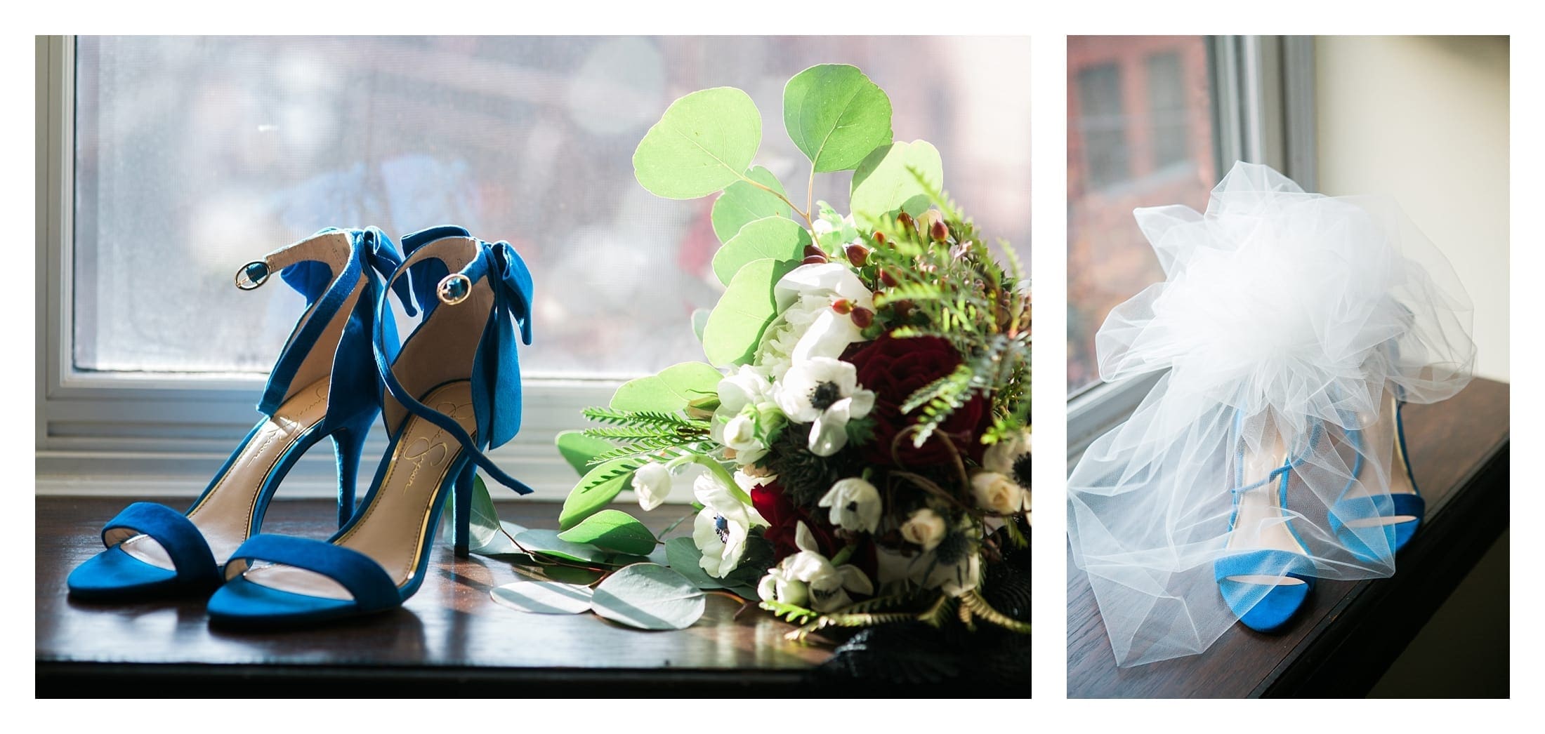 Winter Bouquet, Winter wedding bouquet, blue wedding shoes, bridal veil photography,