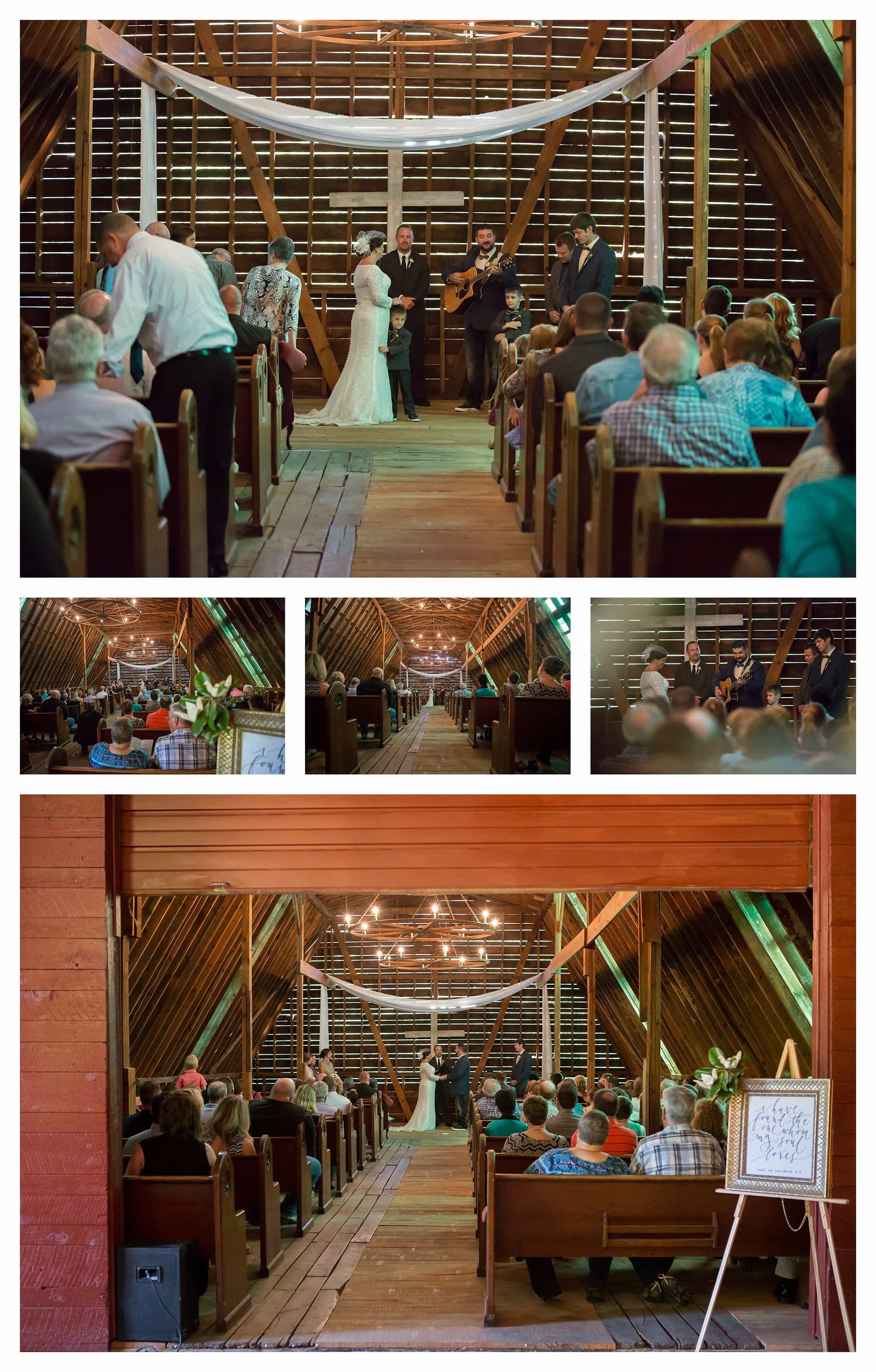 Asheville Barn Wedding, A Wedding ceremony inside barn wedding chapel in Asheville NC
