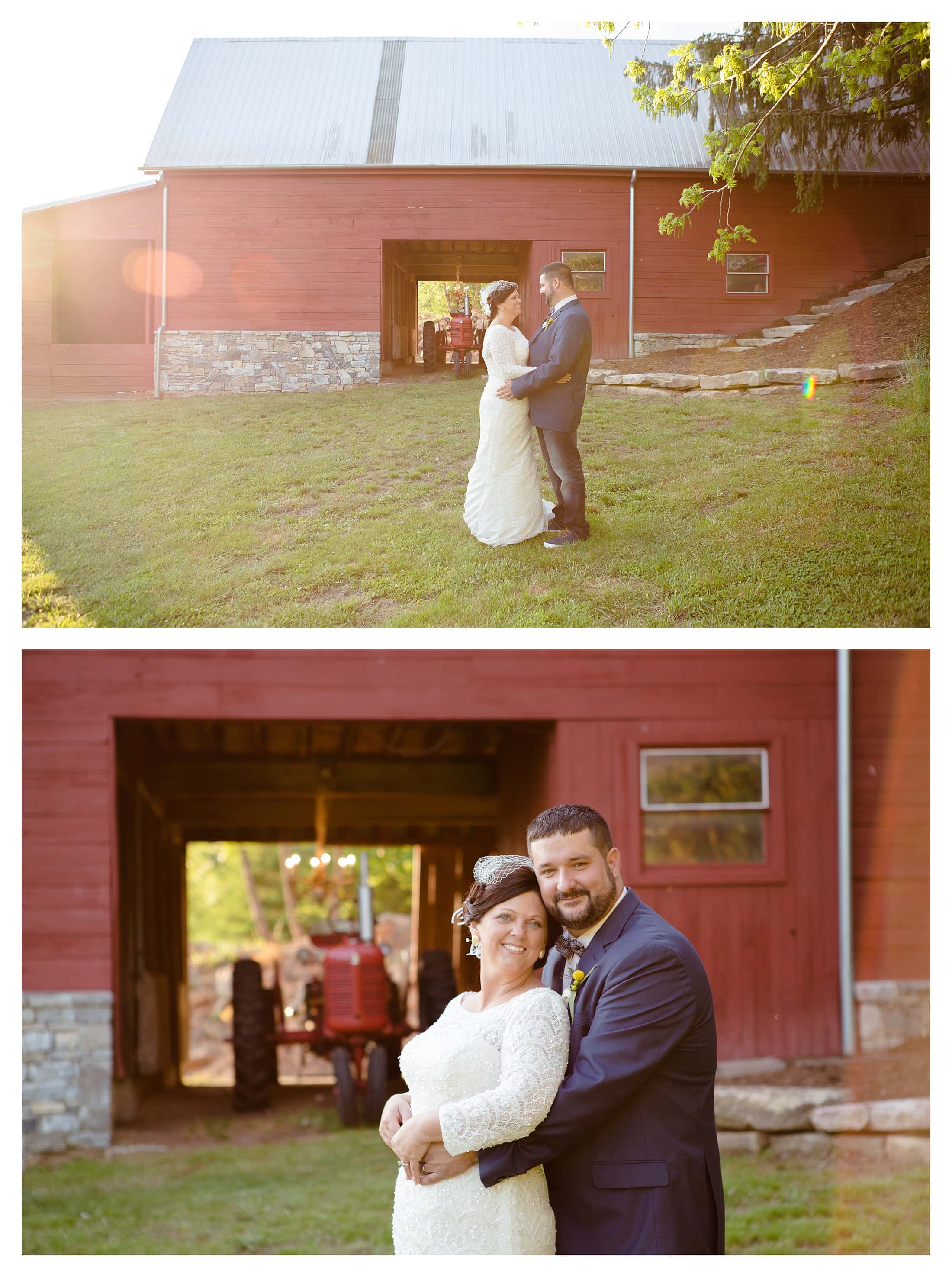 Couple hugs in front of Asheville Barn Venue