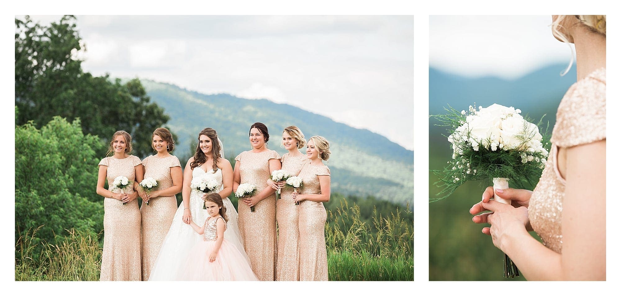 Blush sequin bridesmaid gowns