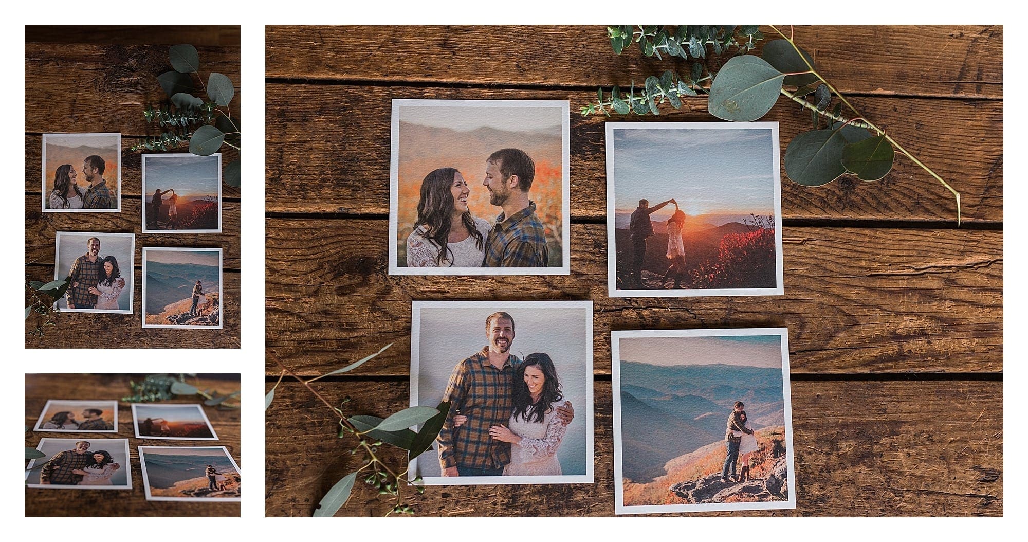 square photo prints from engagement session at Craggy Gardens