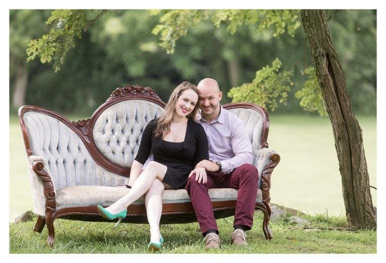 Couple on vintage couch on summer day