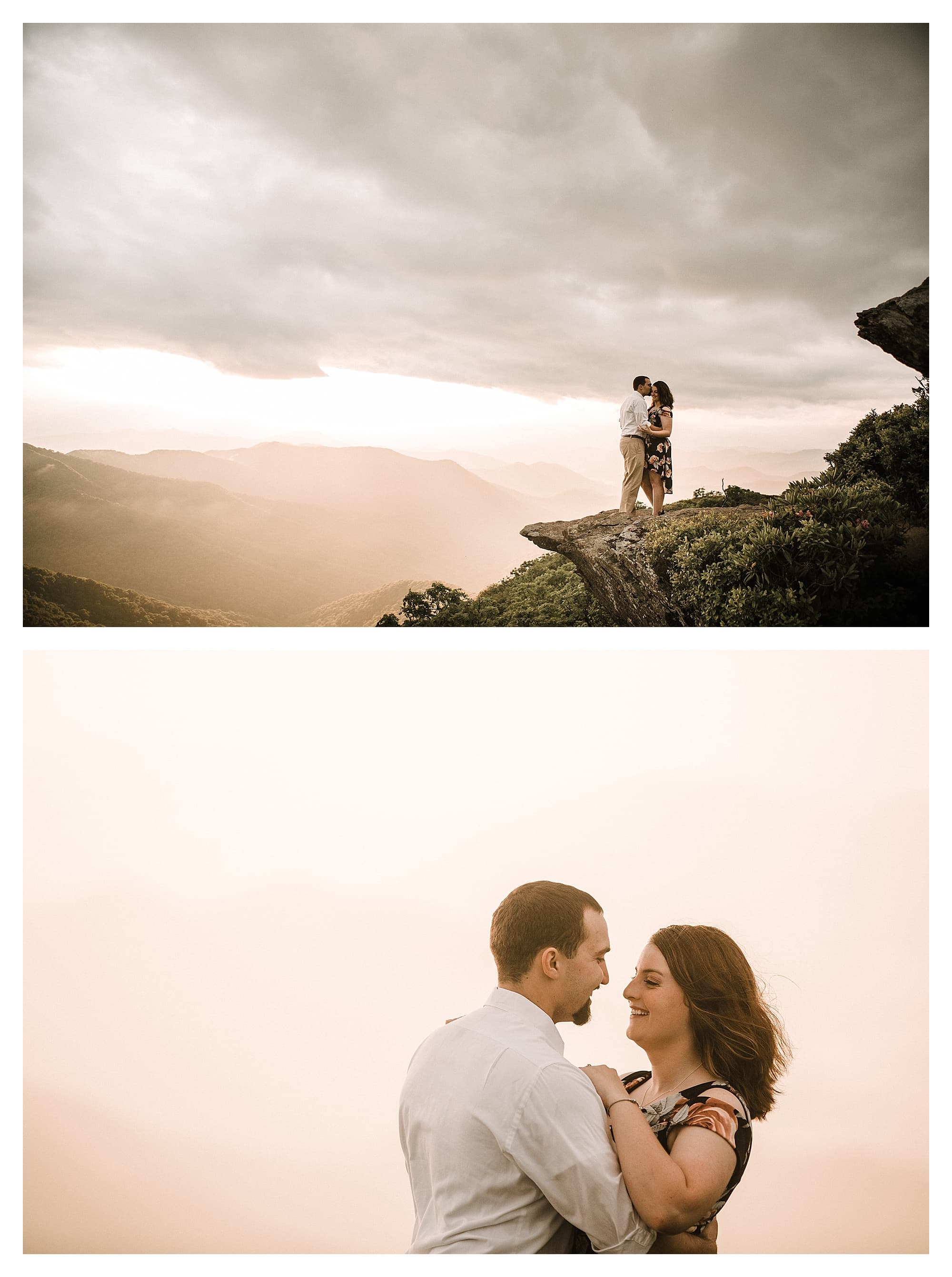 Couple on rock ovelook at sunset