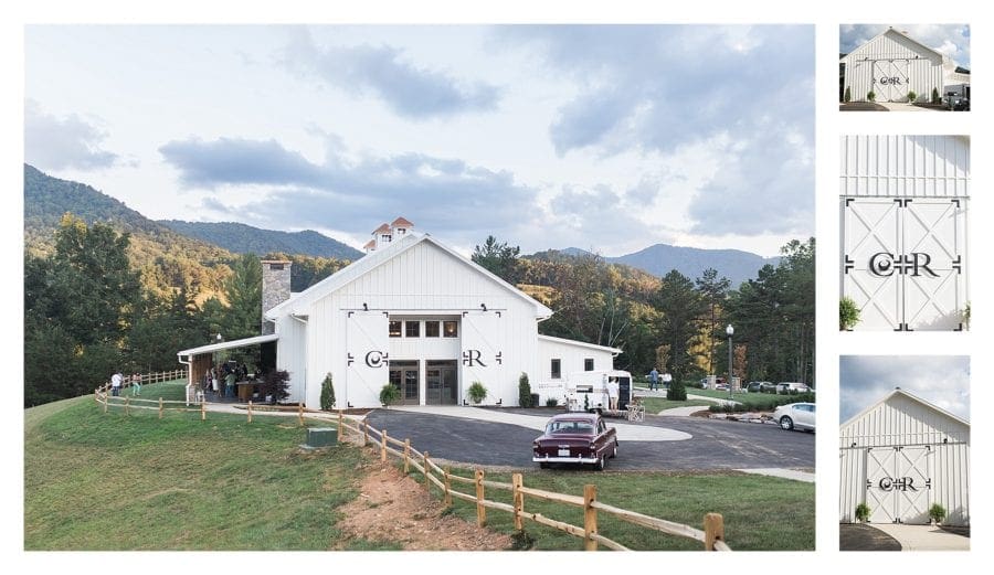 Entrance to wedding venue with mountain views, Asheville NC