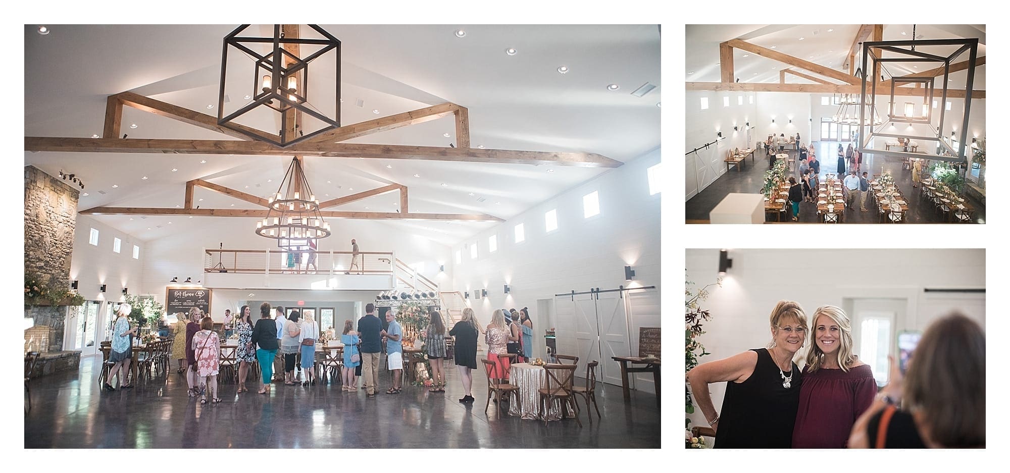 High ceilings and exposed wood beams at new wedding venue.
