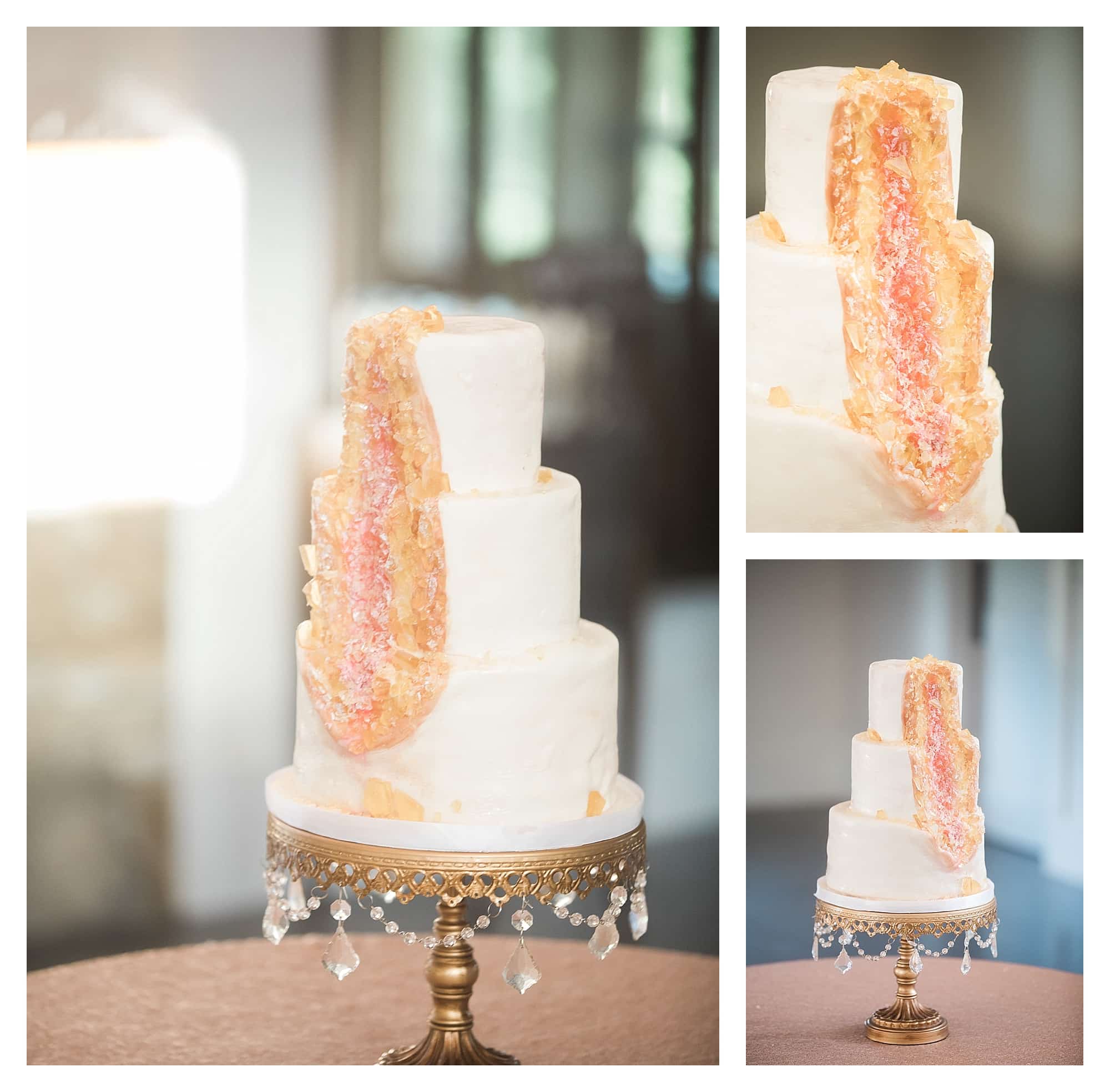 peach pink geode wedding cake