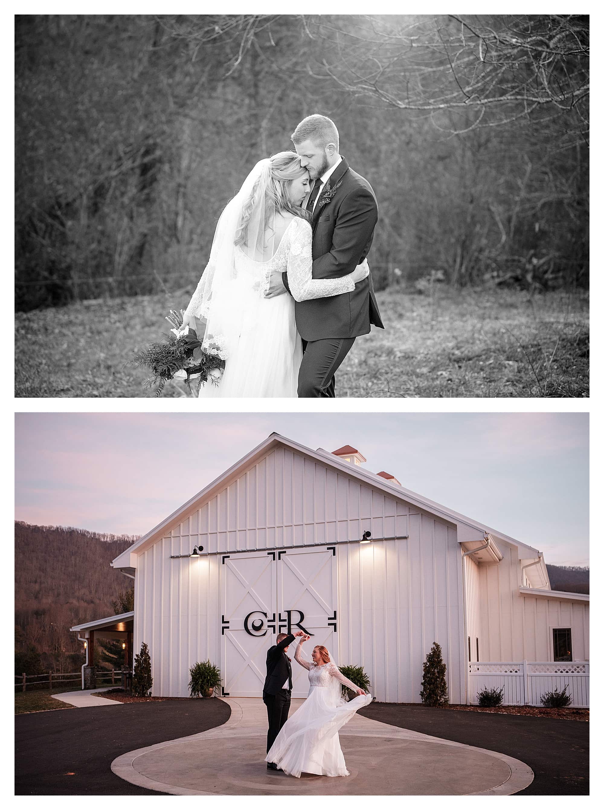 Bride and groom take a few pictures at sunset