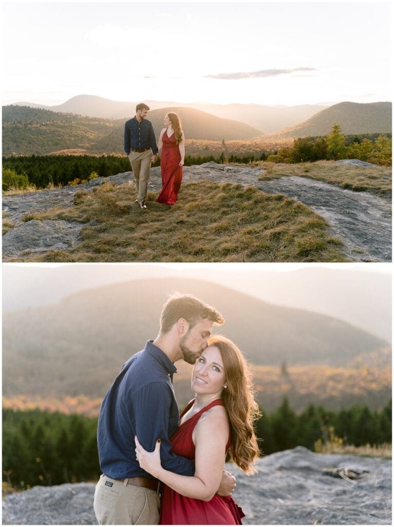 Blue Ridge Parkway Engagement Photos in a red dress.