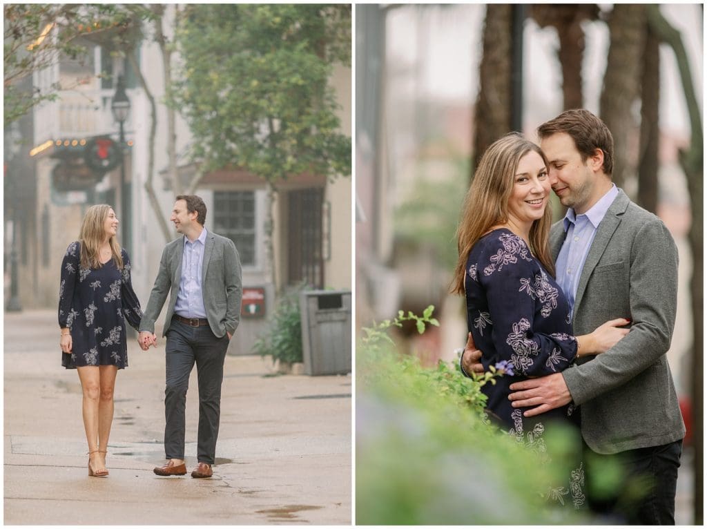 Foggy December engagement photos in downtown St Augustine Florida.