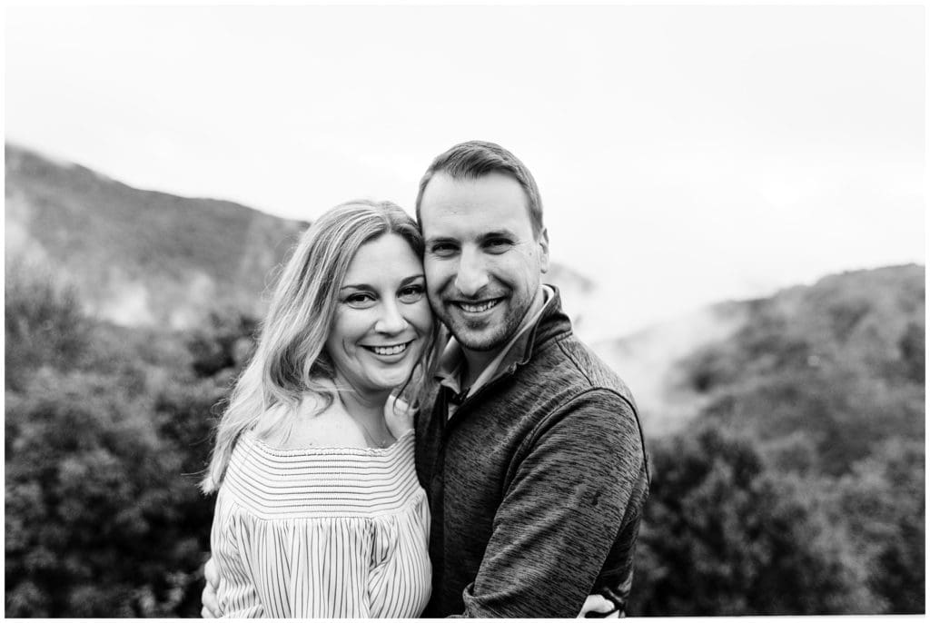 Black and white engagement photos in the mountains of Wolf Laurel.