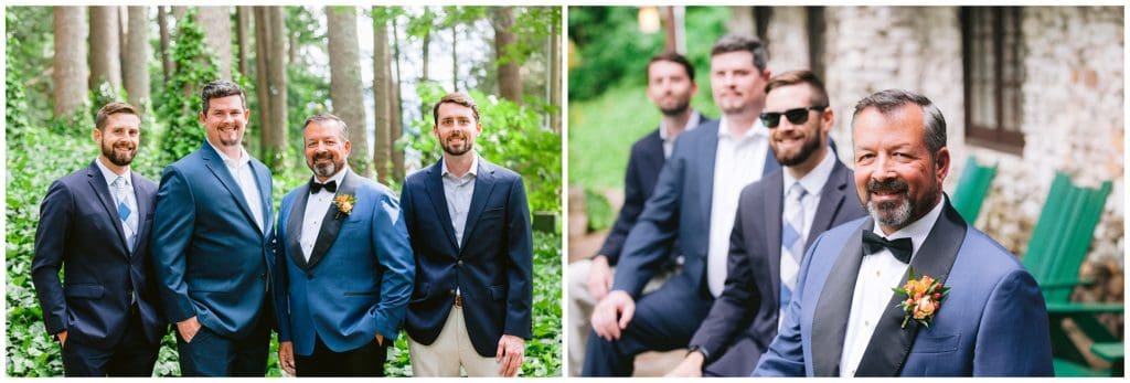 The groom and his three groomsmen together at the Omni Grove Park Inn.