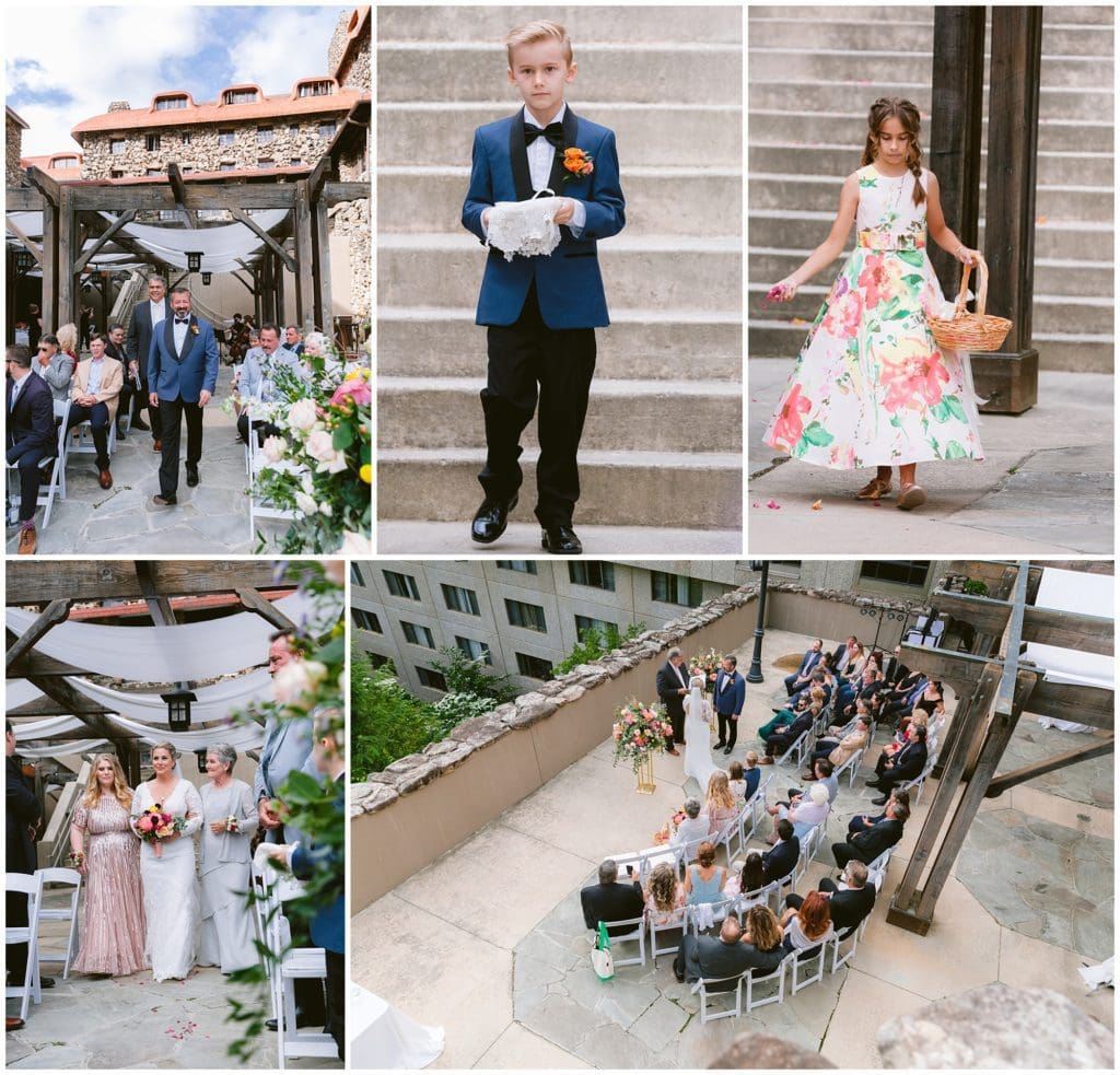 Wedding ceremony on the Vanderbilt Terrace of the Omni Grove Park Inn in Asheville | Asheville Wedding Photographer