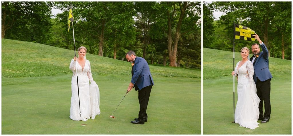 Bride and groom photos on the golf course at the Omni Grove Park Inn | Asheville Wedding Photographer