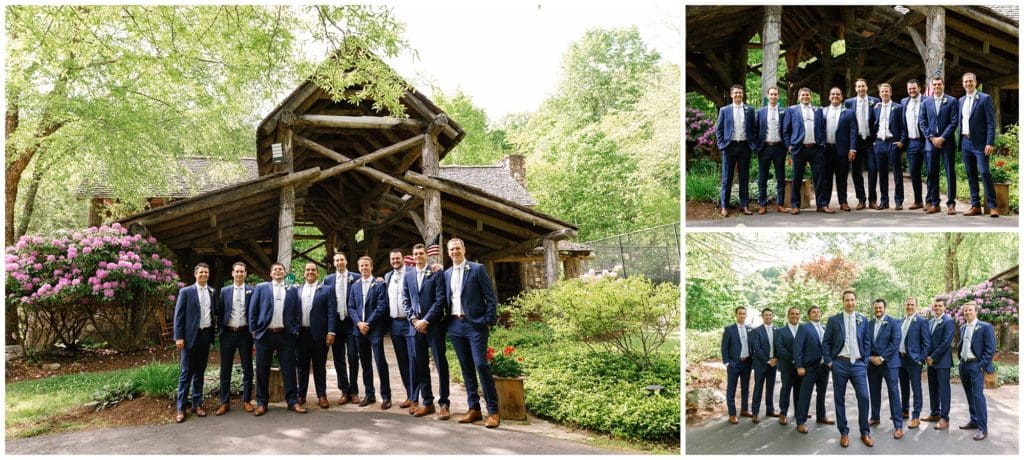 The groom and groomsmen together at the Wolf of Laurel Country Club outside Asheville.