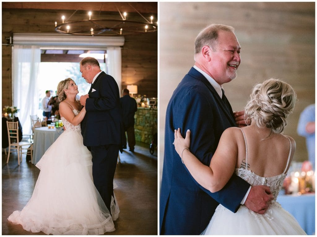 The bride shares a dance with her father during the reception.
