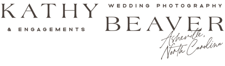 Header centered logo for "Kathy Beaver Wedding Photography & Engagements" with "Asheville, North Carolina" elegantly written in script font.