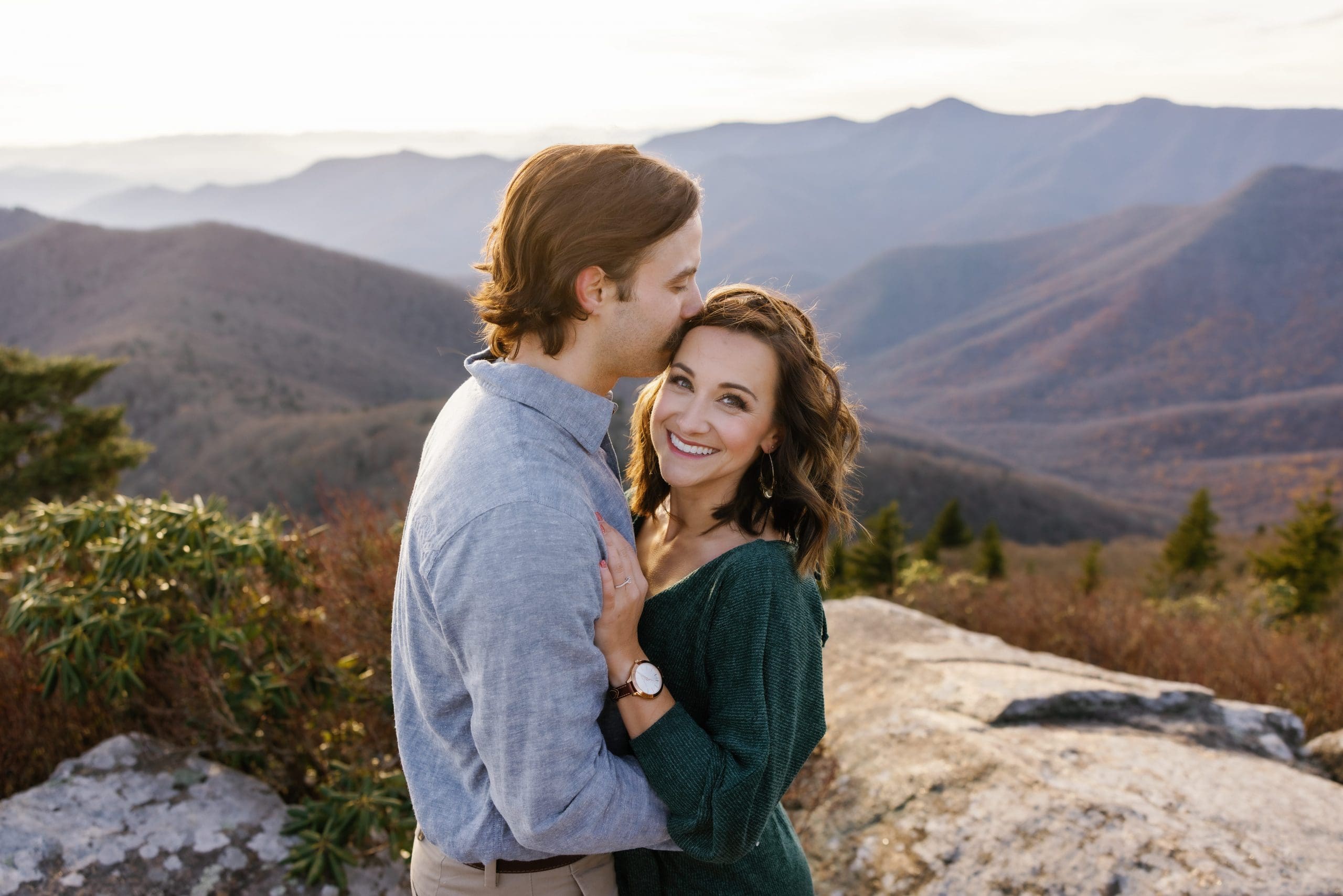 Asheville Engagement photos on a mountain with mountain views