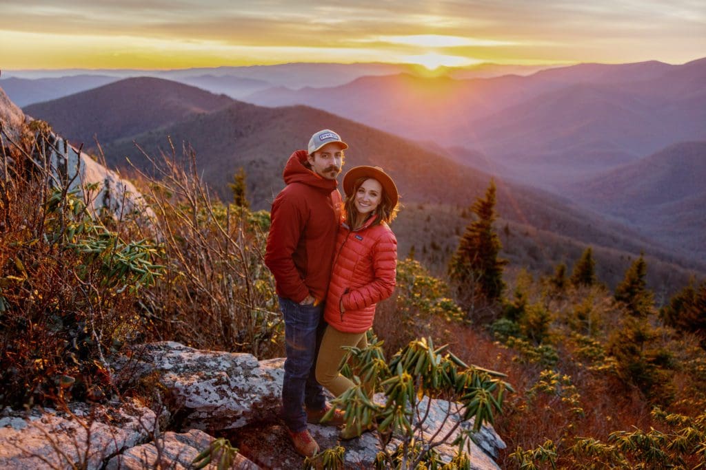 Sunset engagement photos in the winter at the blue ridge parkway | Asheville Engagement Photographer