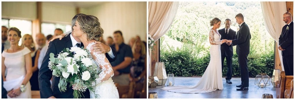 Father walks bride down the aisle during the Wedding Ceremony at Chestnut Ridge 