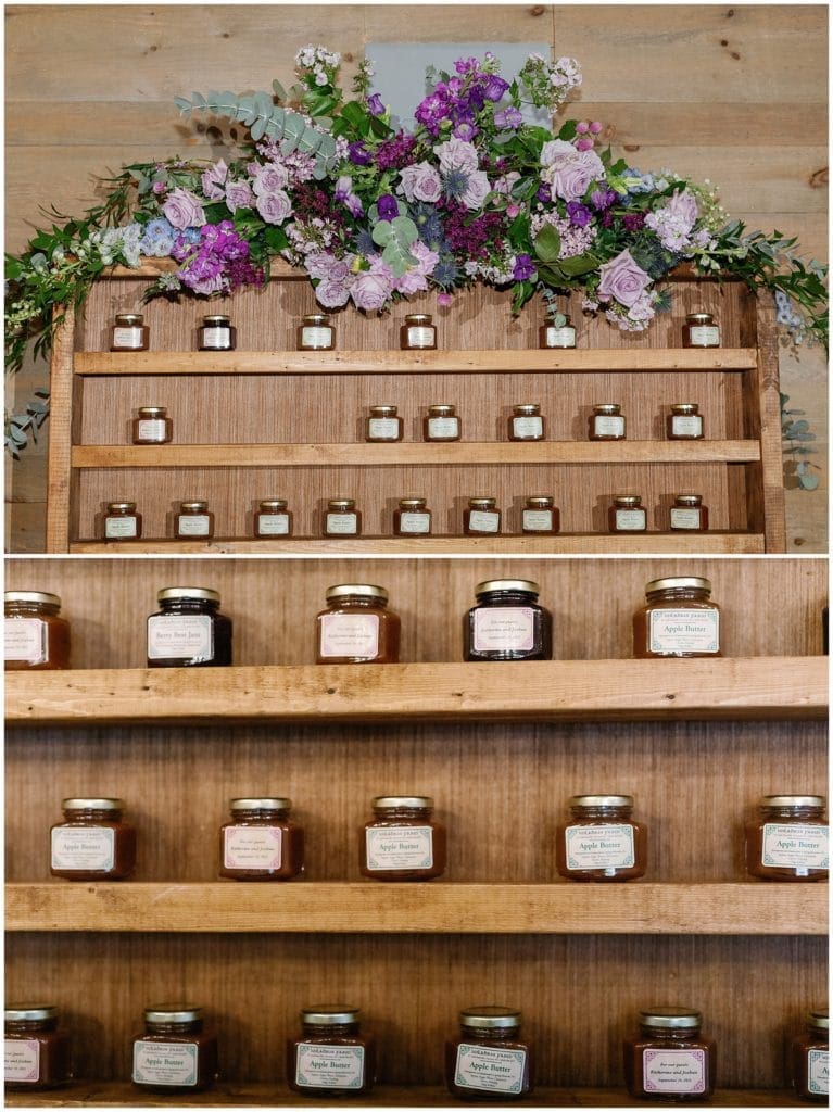 The bride and groom had personalized jars of apple butter for all of their guests as wedding favors  | Asheville Wedding Photographer