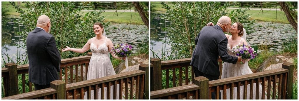 The bride and her father share a first look before walking down the aisle  | Asheville Wedding Photographer