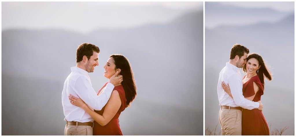 Blue Ridge Parkway Engagement Photos with a red dress | Asheville Engagement Photographer