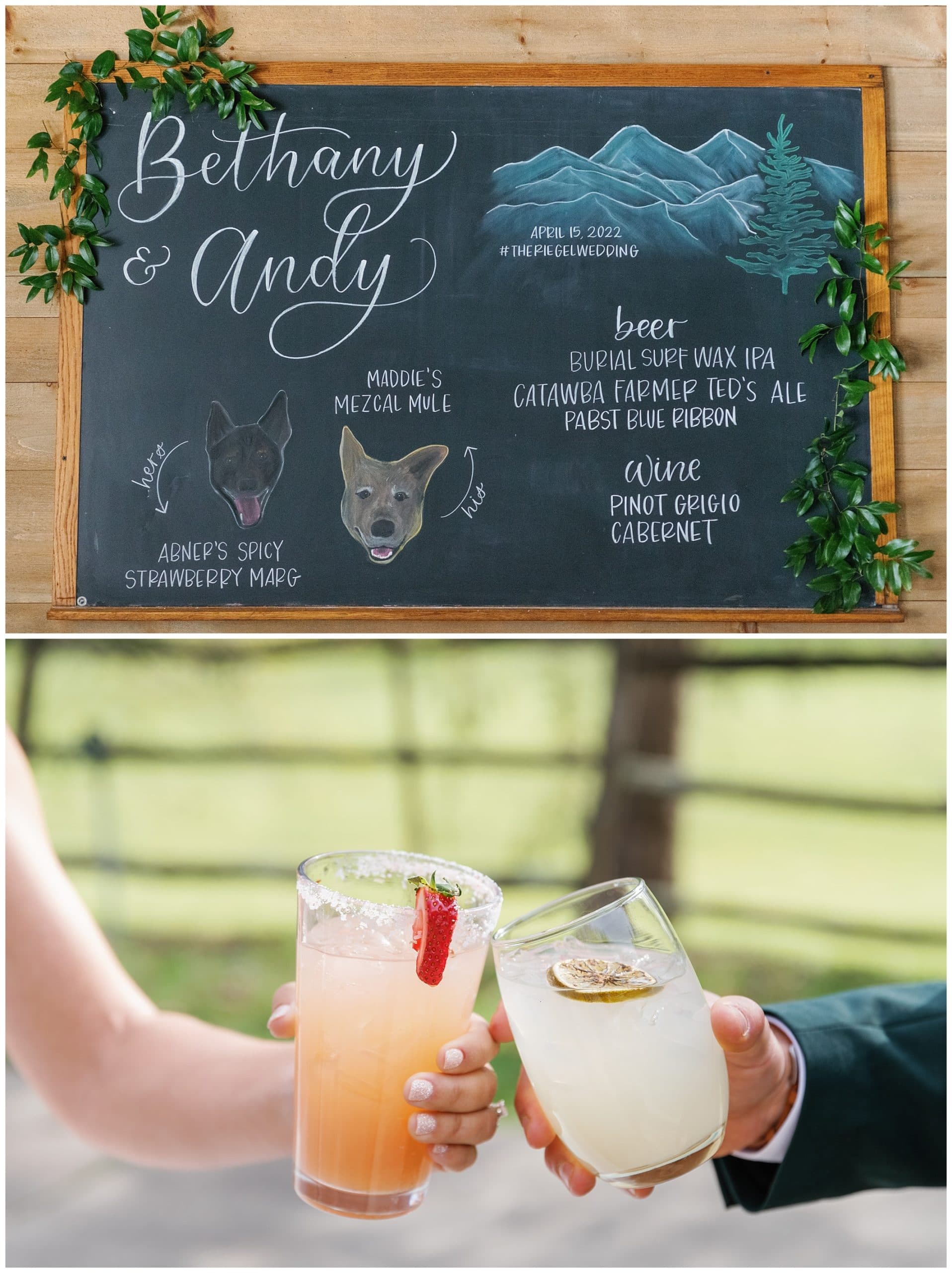 his and hers bar menu at wedding