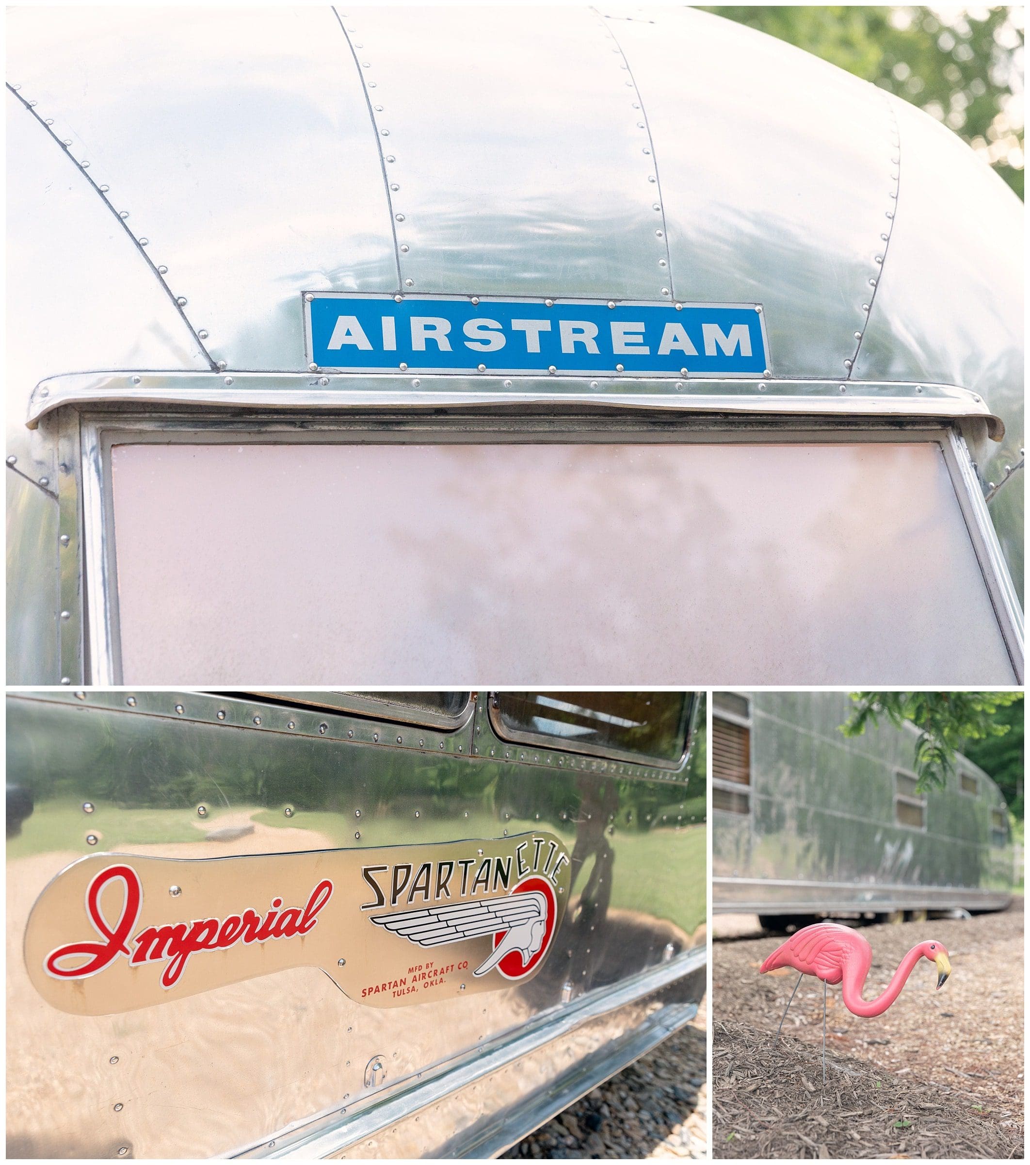 Fun details of the June Bug Retro Venue and Airstream and Imperial Spartan silver metal camper.