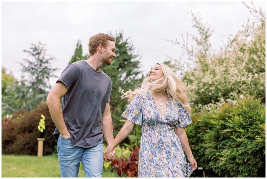 Action shots are always a must at engagement sessions- this couple is walking and laughing