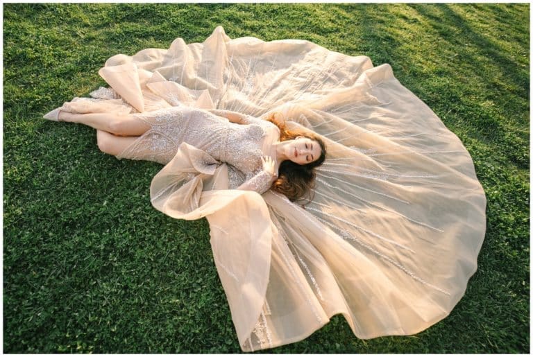 Bridal portrait at The Ridge in a wedding dress designed by Angela Kim Couture. Photo by Kathy Beaver Photography, an Asheville Wedding Photographer.