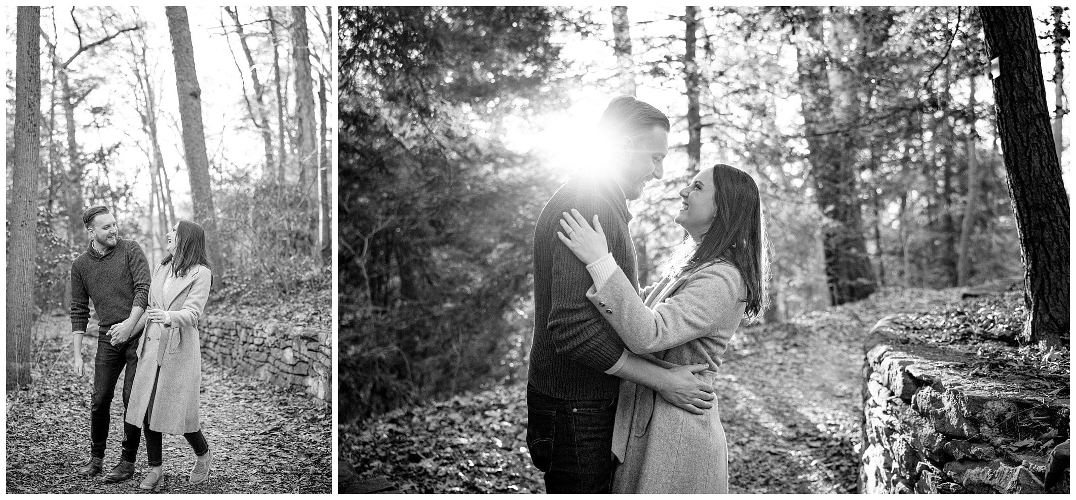 black and white photo of couple outside for their engagement session