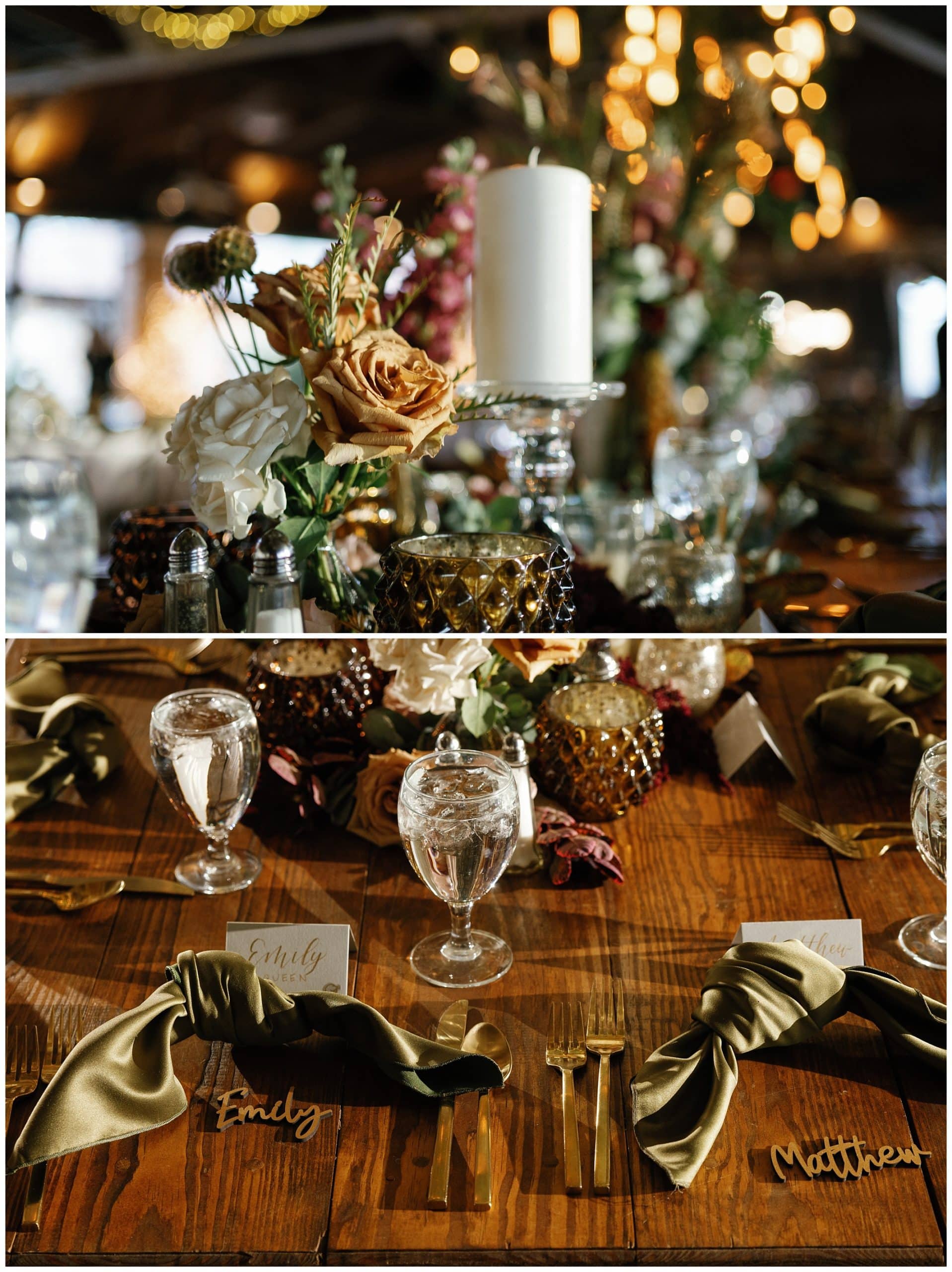 dark earthy flowers and candles for a November wedding