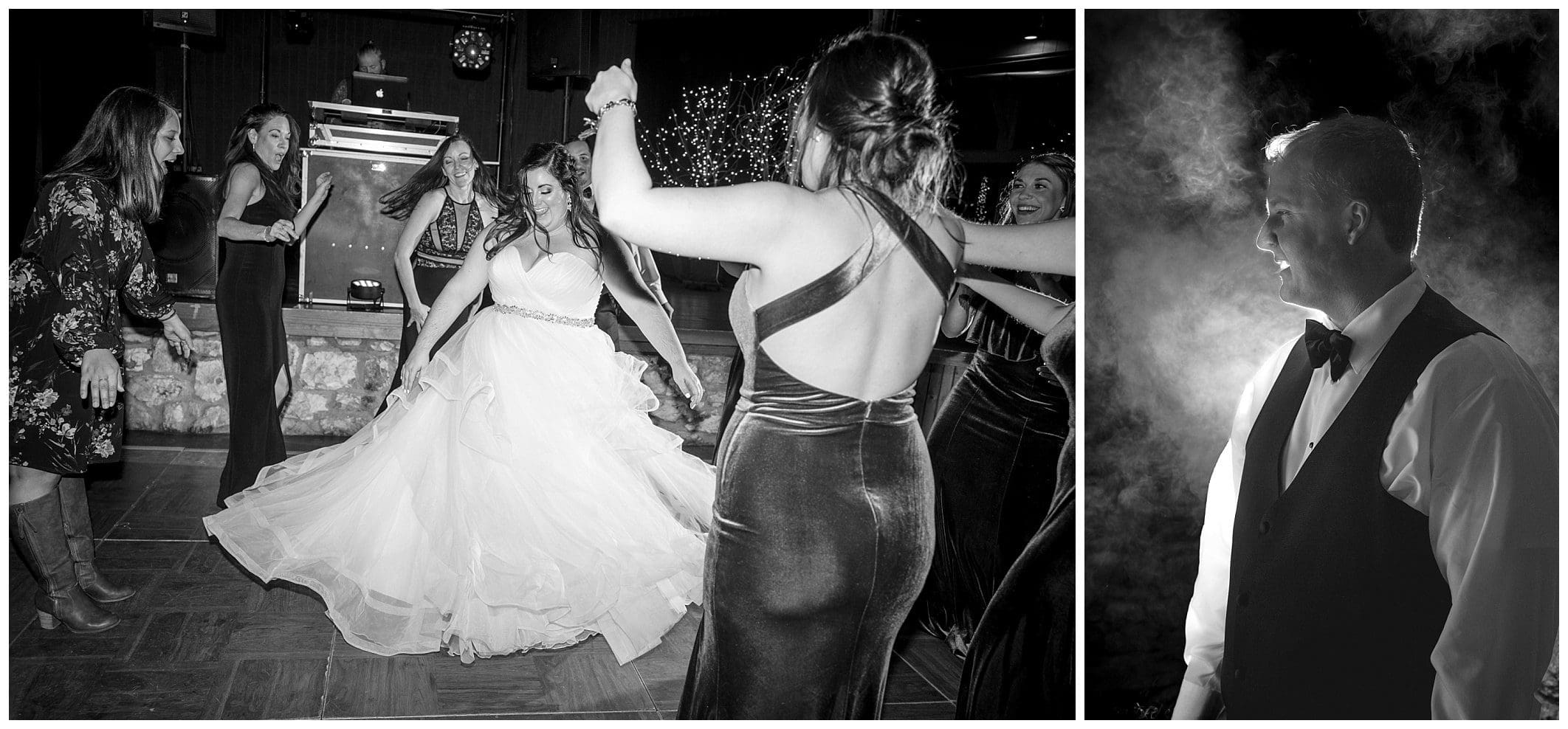 black and white photo of bride on the dance floor