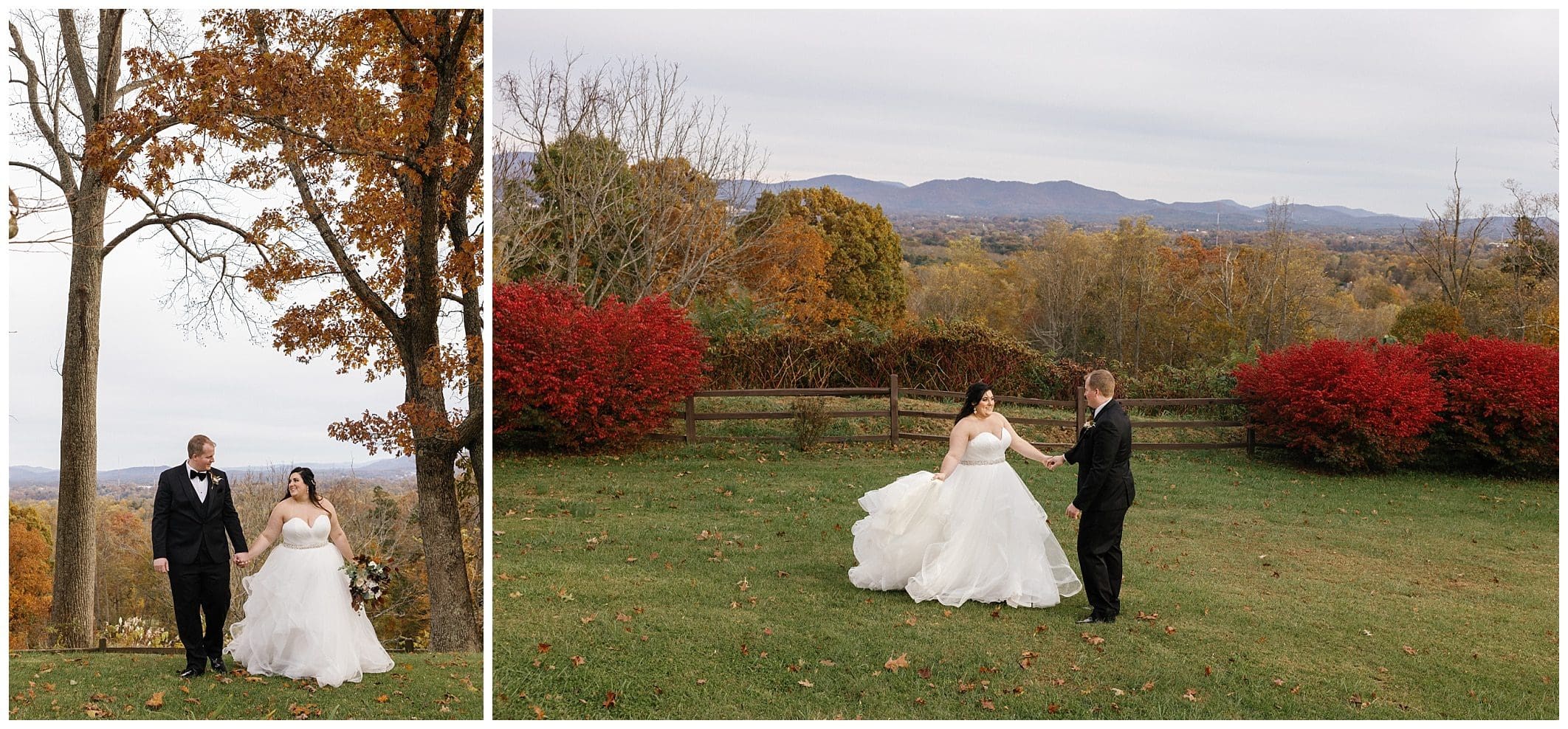 bride and groom walking outdoors in mountain setting