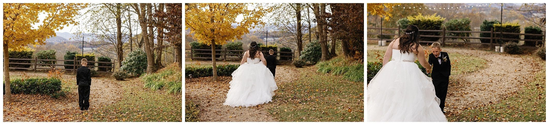 bride doing first look with son outdoors