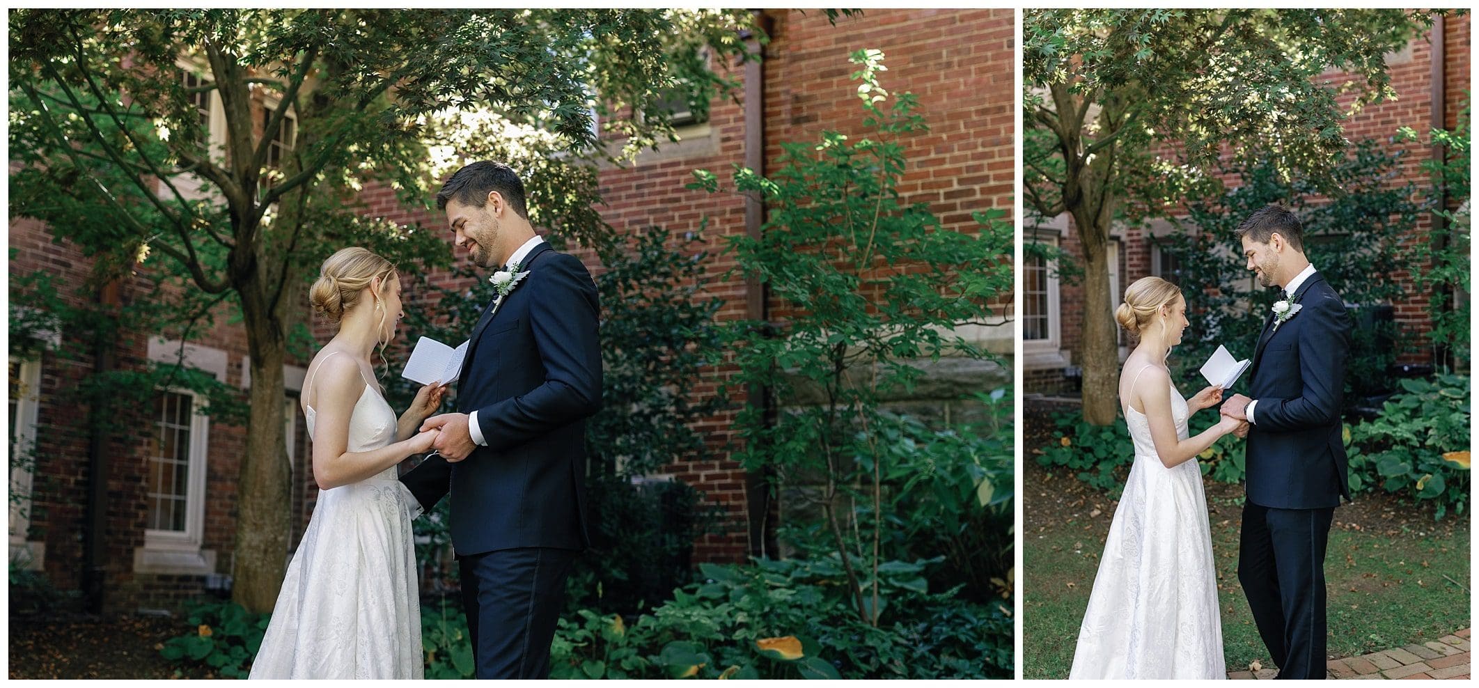 couple reads vows to one another privately at Trinity Episcopal 
church in Downtown Asheville 