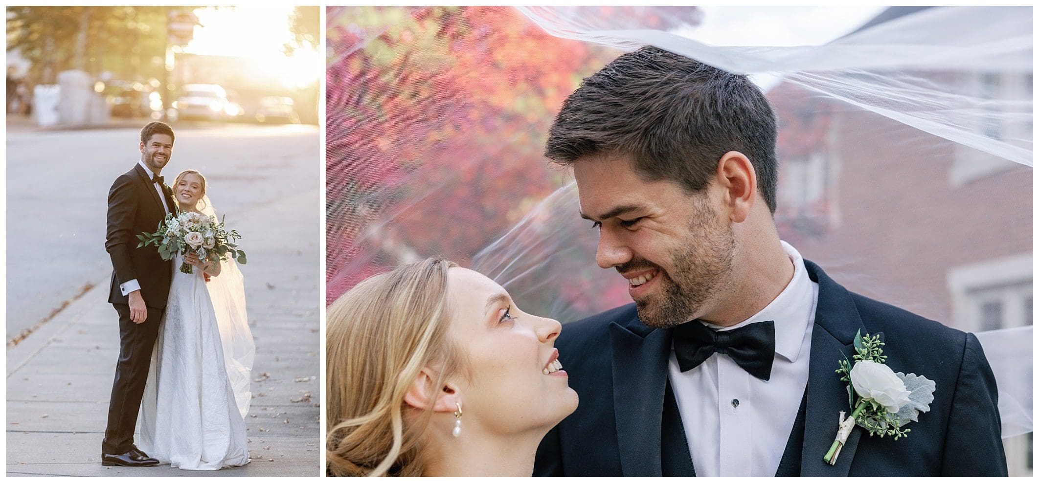 fall golden hour photos of bride aned groom in Asheville NC outside the Pack Tavern 