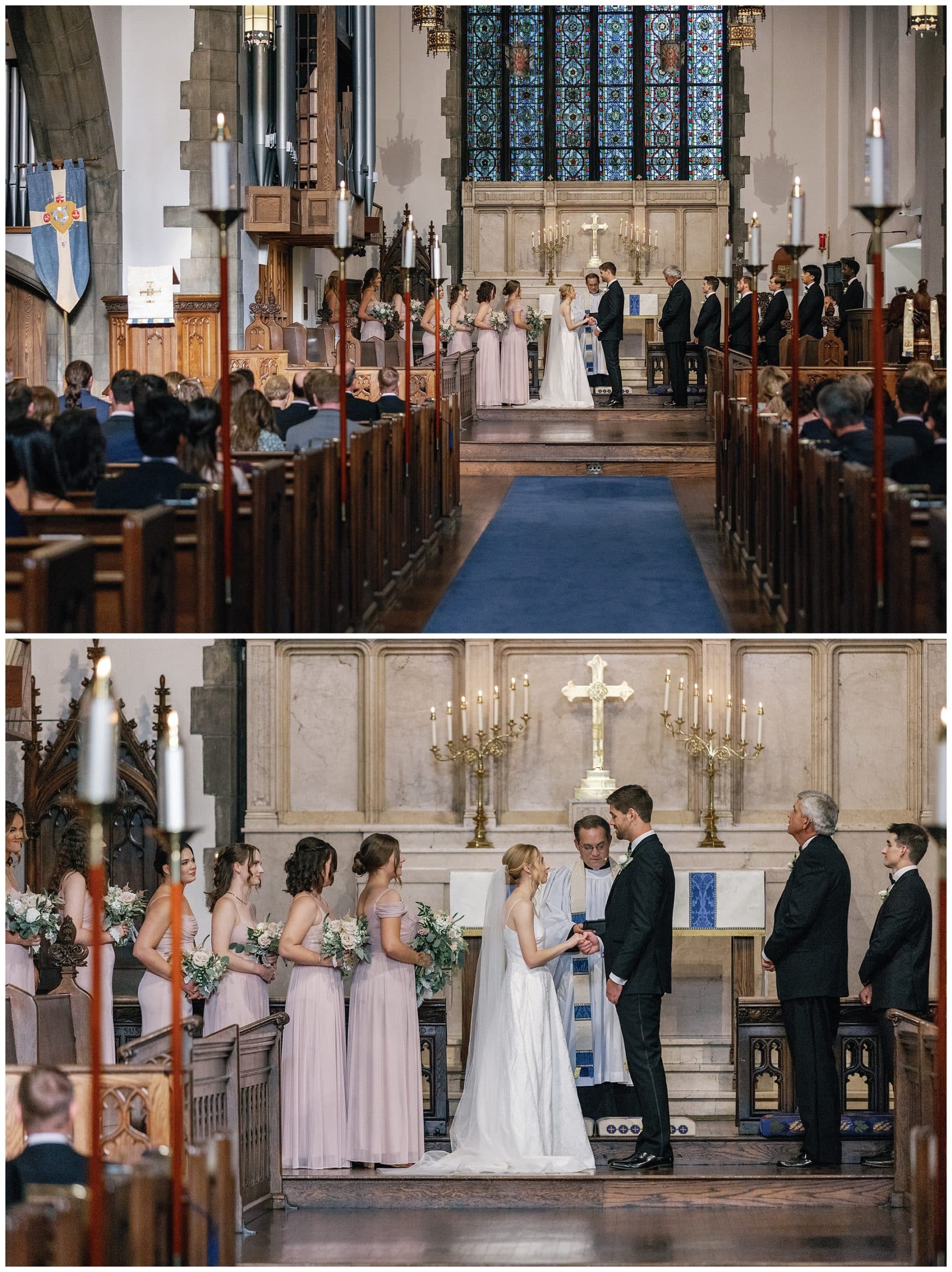 couple gets marred in a church in downtown Asheville wedding Trinity Episcopal Church