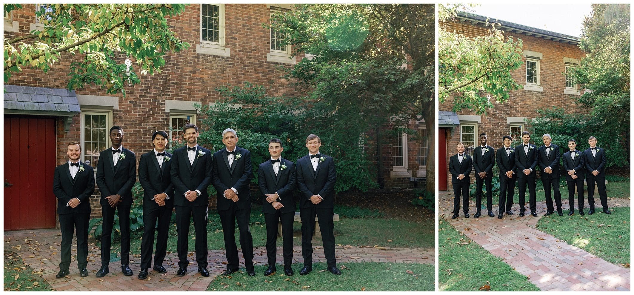groom and groomsmen pose outside