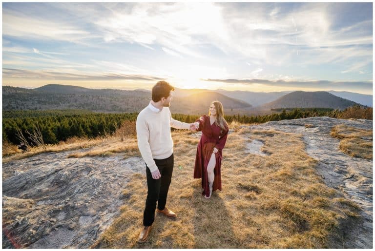 sunset engagement session with mountain views in Asheville NC