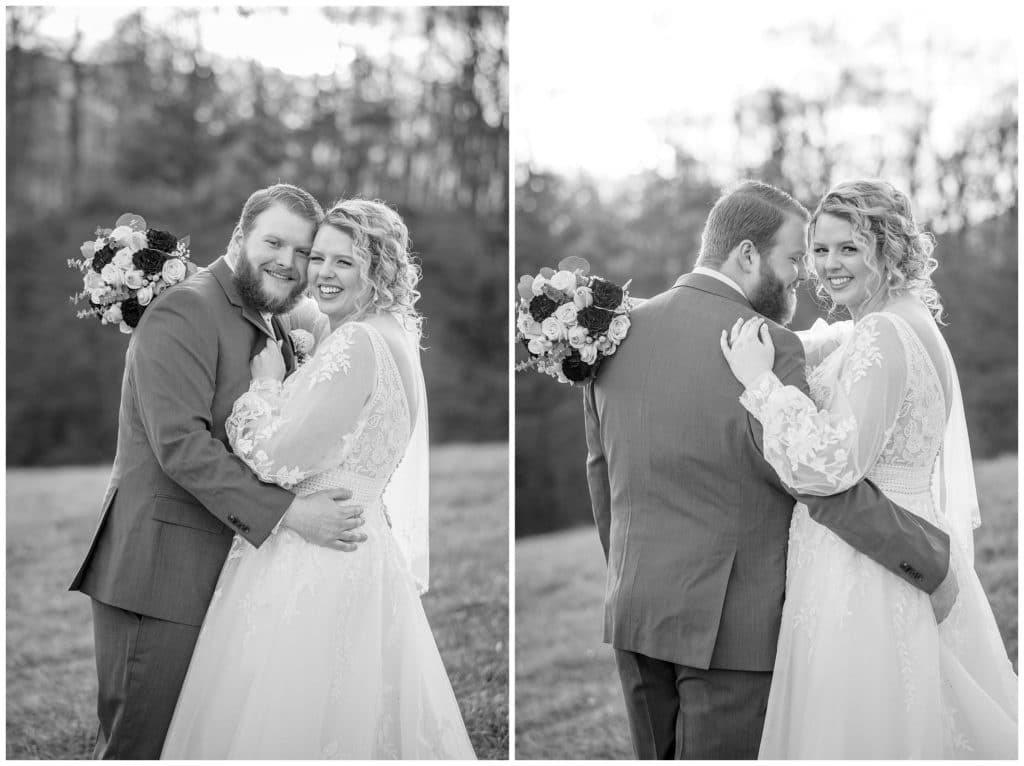 black and white photo of bride and groom's wedding at Chestnut Ridge