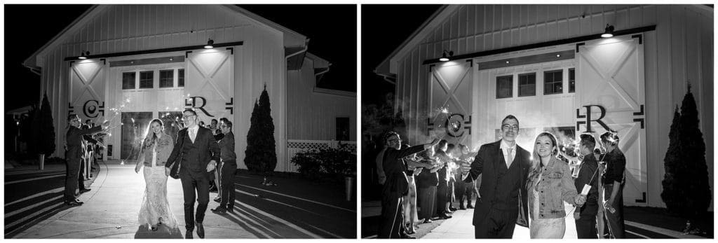 black and white bride and groom final exit photos at Chestnut Ridge