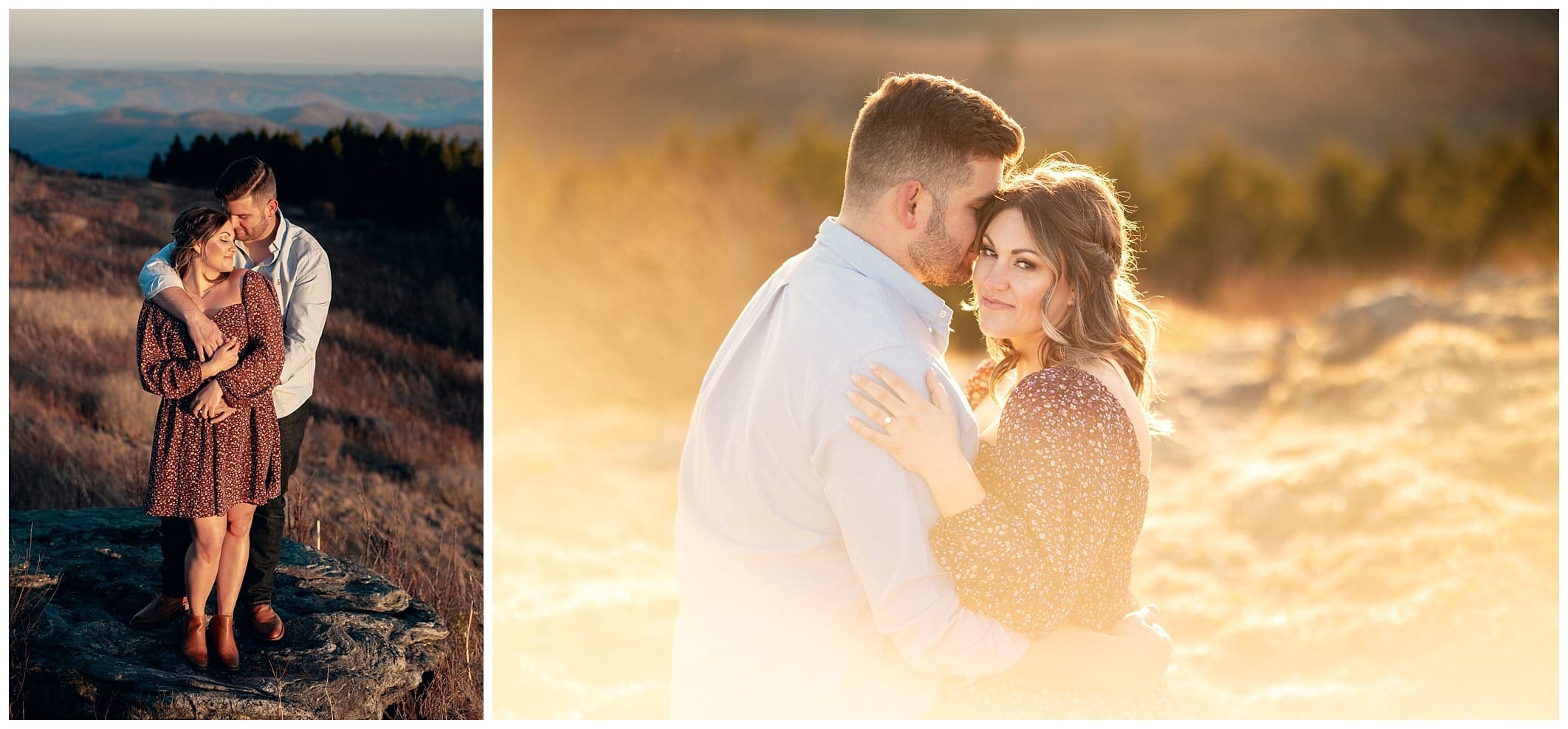 Inspiraiton for what to wear to your golden hour engagment session in Asheville NC
