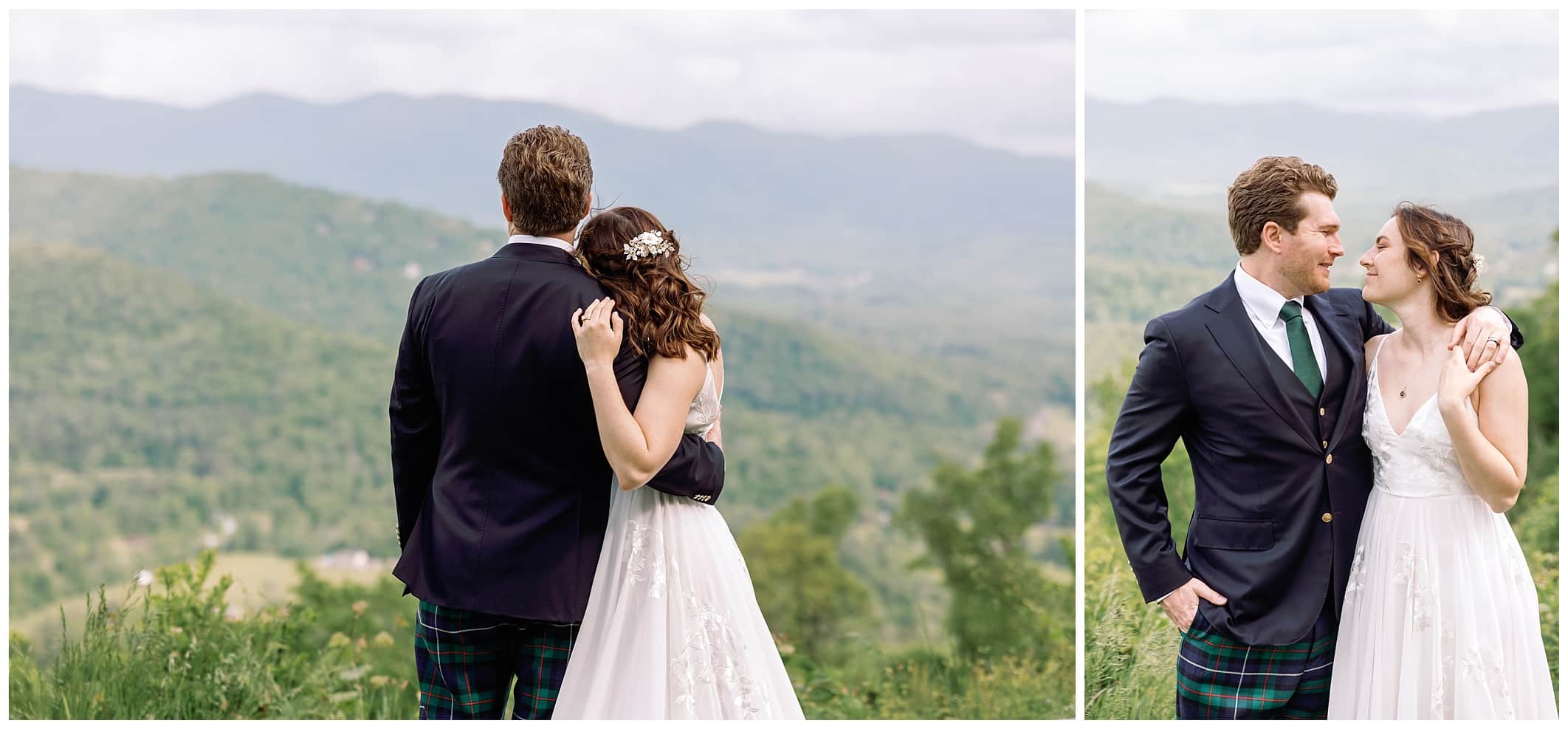 Asheville wedding photographer captures bride and groom portraits in Blue Ridge mountains