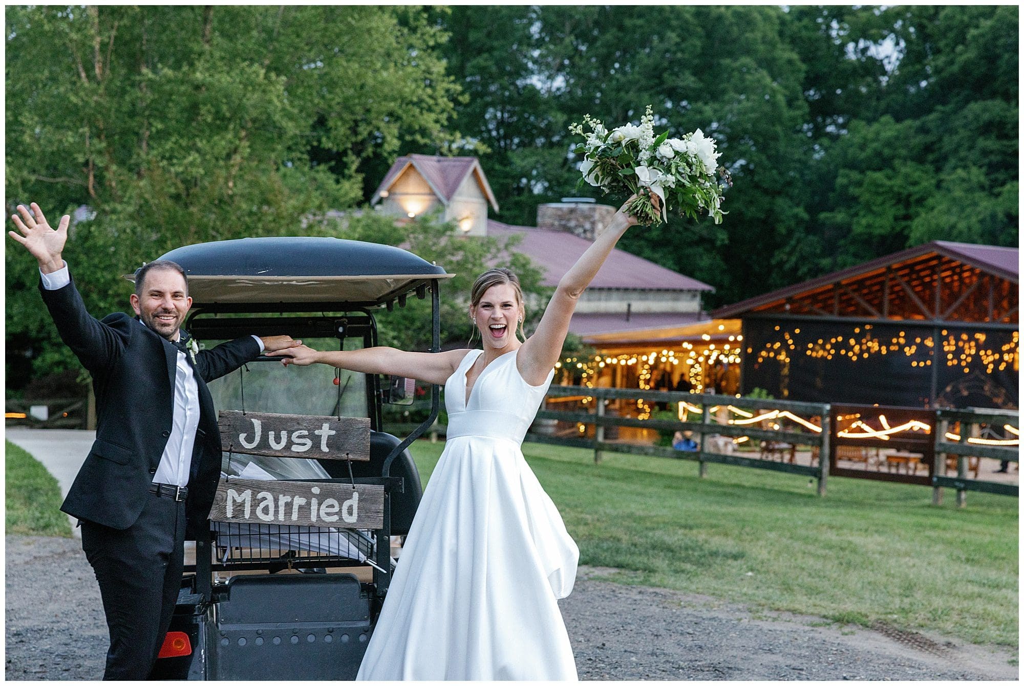 just married photo outside venue of the farm asheville nc
