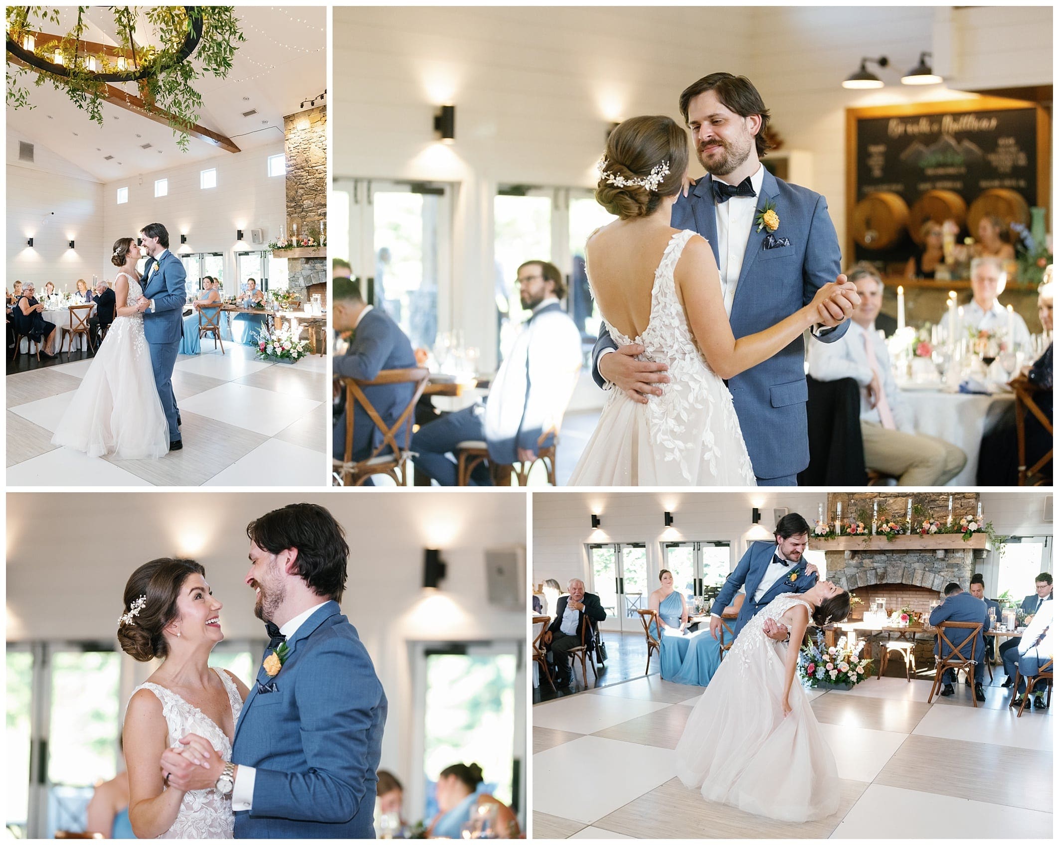 A bride and groom's first dance at their wedding reception.
